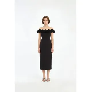 Rotate für Damen. 115690100 Midikleid aus Krepp mit Blume schwarz (38), Party, Ärmellos / Hosenträger, Recyceltes Polyester, Nachhaltig