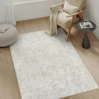 PureCozy Beige Grau Teppich Wohnzimmer 80x150 Schlafzimmer Teppiche Waschbarer rutschfest Boho Abstrakt Carpet Wohnzimmerteppich Esszimmer Büroteppich Groß Kurzflor Weich Carpets
