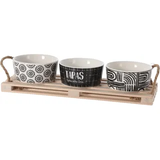 Excellent Houseware Servierset Tapas auf Palette 4-teilig - Schwarz, Weiß, Braun
