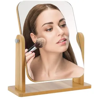 GIDWRIY Kosmetikspiegel Holz 22 X 17 cm,Standspiegel Tischspiegel Klein Stehend,Schminkspiegel Schminken Rechteckiger,Cosmetic Table Mirror,Reisespiegel Ohne Lampen,Dekorative Spiegel für Bad