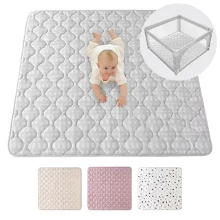 Hakuna Matte Gesteppte Krabbeldecke Baby 127cm, Hygge grau – extra Dicke 1,5cm weiche Baby Krabbelmatte – Baby Spielmatte mit Rutschfester Unterseite zum Krabbeln, Laufgitter – maschinenwaschbare