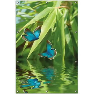 Wallario Outdoor-Poster für Garten oder Balkon, Motiv Schmetterlinge in Reflektion, in ca. 100 x 150 cm - Schwarz