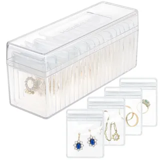 HOMEHIVE Acryl-Schmuckkästchen, transparenter Schmuck-Organizer mit 20 tragbaren Schmucktaschen, Anlaufschutz, Reise-Schmuckschatulle für Ohrringe, Ringe, Halsketten, Armbänder, Geschenk für Frauen