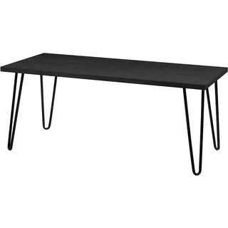Ameriwood Home Owen Retro Couchtisch Schwarz Eicheoptik, 106 x 50 x 46 cm, Wohnzimmertisch mit Metall-Haarnadelbeinen, moderner Sofatisch im Mid-Century- und Industrial-Design