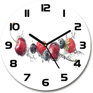 Wanduhr aus Glas 30fi Glasbild Glasuhr Gehärtetes Glas - schwarze-zeiger - Forest fruits - Rot