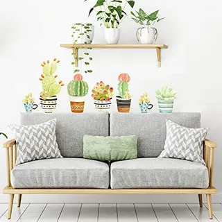 kina - UVCD0042 Wandaufkleber Stickers Sukkulenten Blumen Kaktus Wanddekoration Wohnzimmer Küche Schlafzimmer Eingang - 80x20 cm