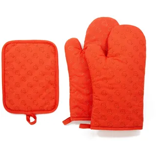 Chef Pomodoro Ofenhandschuhe – Topfhandschuhe - Topflappen & Ofenhandschuhe – 3er Set – Hitzebeständige Backhandschuhe aus Baumwolle mit Silikon-Beschichtung - geeignet zum Kochen & Backen (Orange)