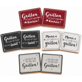 MIJOMA 8er Set Korkuntersetzer mit Farbenfrohen Motiven - rutschfest, hitzebeständig, für Tischschutz, 9,5x9,5 cm, Dekoratives Design für Jedes Zuhause (BBQ Grillen Mix)