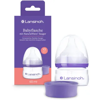 Lansinoh Laboratories Inc. Niederlassung Deutschland Lansinoh Babyflasche mit NaturalWave Sauger XS, 60 ml | Flasche für Neugeborene ab 0 Monaten, Anti-Kolik-Ventil, BPA-frei, auch für Stillbabys geeignet