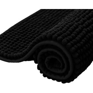 subrtex Badematte rutschfest Badezimmerteppich aus Chenille Saugfähig Badteppich weich Wasserabsorbierende Badvorleger für Badezimmer,Maschinenwaschbar(40×60cm, Schwarz)