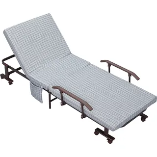 HOMCOM Klappbett Gästebett mit Rollen Sessel mit 5-stufig verstellbarer Rückenlehne Reisebett Stahlrahmen Hellgrau+Schwarz 190 x 76 x 33 cm - Hellgrau