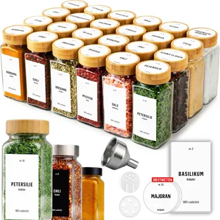 Deco haus® Gewürzgläser eckig mit Schraubkappe 24er Set [+Etiketten & Streueinsatz] - Gewürzdosen Set Glas - Gewürzbehälter Spice Jars - Gewürze Aufbewahrung - Gewürz Organizer Gewürzaufbewahrung