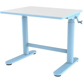 Kinderschreibtisch Höhenverstellbar Manuell 80x60 cm | Ergonomischer Kindertisch mit Kurbel, ab 6 Jahren, Verstellbar 49–70 cm, Abgerundete Ecken, Rucksackhaken - Blau
