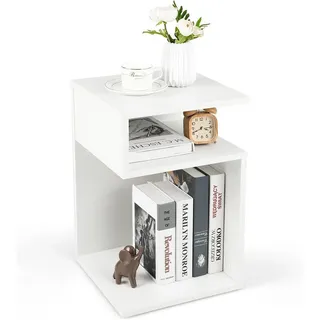 Costway Beistelltisch Holz, 3 Ebenen Sofatisch Nachttisch modern, Weiß,