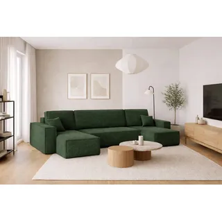 kaiser möbel Ecksofa mit schlaffunktion und bettkasten, Sofa U-form, Couch U-form Best Dicker Cord Poso Grün - Grün