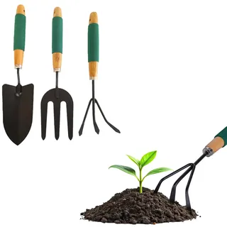 Zendea Set mit 3 Gartenwerkzeugen mit Rechen zum Sammeln von Blättern, eine Gabel zum Umpflanzen von Blumen und Schwertern zum Graben des Bodens – aus robusten Materialien und ergonomischem Griff