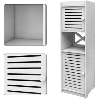 Aufbewahrungsmöbel für das Badezimmer, Weiß, kleiner Badezimmerschrank, schmal, wasserdichte Füße (20 x 20 x 80 cm, Tür mit Klappe + 1 Regal) - Weiß