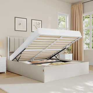 VASAGLE Bettgestell 160 x 200 cm Kopfteil cappuccinobeige