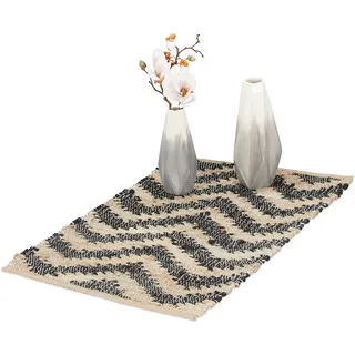 Relaxdays Zickzack Teppichläufer 50 x 80 cm Beige/Schwarz