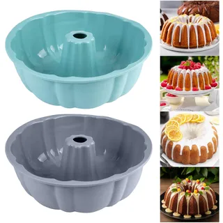 HJYIMYI 2 Stück Gugelhupfform Silikon Kuchenform Ø 25 cm Gugelhupf Backform Silikon Gugelhupfform, Antihaftende Gugelhupfformen Wiederverwendbare für Kuchen, Götterspeise, Gelatine, Brot (Blau, Grau)