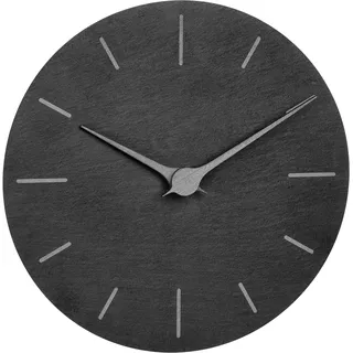 TFA Dostmann Moderne Wanduhr Schiefer, 60.3068.54, ohne Tickgeräusche, mit Walnuss Holz Zeigern, Quarzuhr, 25 cm, zum Hängen (schwarz, Silberne Zeiger)