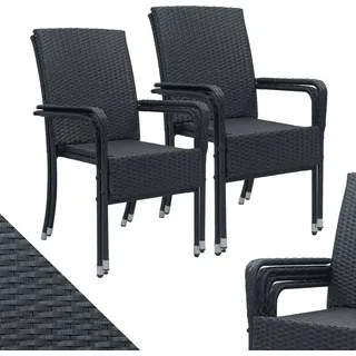 Juskys Yoro Polyrattan Gartenstuhl Schwarz 4 St.