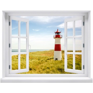 Wandtattoo - Fenster mit Aussicht auf Leuchtturm 80 x 62 cm – Wandsticker