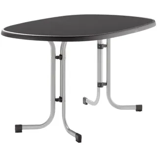 Sieger Gartenklapptisch , Anthrazit, Graphitfarben , Metall , oval , Rundrohr, Sternfuß , 90x72x140 cm , klappbar, platzsparend , Gartenmöbel, Gartentische, Klapptische