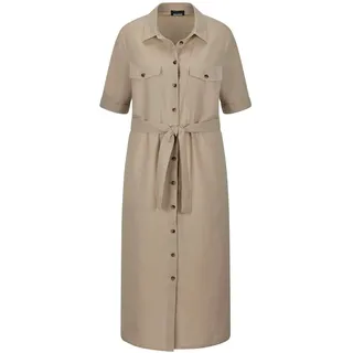 Sommerkleid GOLDNER "Kurzgröße Leinenkleid im Safari-Look", Damen, Gr. 21, K-Gr, beige (stein), Obermaterial: 55% Leinen LI. 45% Baumwolle CO., tailliert, Kleider Sommerkleid, figurschmeichelender Schnitt