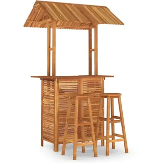 3-tlg. Gartenbar-Set Massivholz Akazie - Braun, Bunt