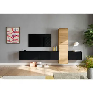 Celina Home Wohnwand , Schwarz , Holzwerkstoff , 6,4 Fächer , 282x160x37 cm , Goldenes M , erweiterbar, Typenauswahl, individuell planbar, Beimöbel erhältlich, umfangreiches Zubehör erhältlich, hängend, in verschiedenen Holzdekoren erhältlich , Wohnzimmer, Wohnwände, Komplette Wohnwände