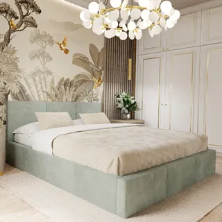 Muralo POLSTERBETT für Schlafzimmer Polsterbett mit Bettkasten und Gasdruckfeder Bett mit Polsterkopfteil Doppelbett 180x200 Bett mit Stauraum Mint - Grün