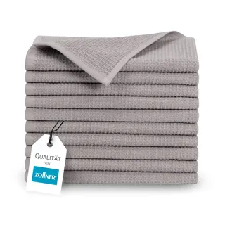 ZOLLNER 10er Set Gästetücher in 30x50 cm - langlebige Handtücher in grau - mit praktischem Aufhänger - Zeitloses Waffelmuster - waschbar bis 95°C - Baumwolle - Hotelqualität