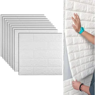 3D Tapete Wandpaneele Selbstklebend,10 Stück Abnehmbarer Brick Wand Aufkleber 3D Brick Tapete,Brick Pattern Wallpaper Wandaufkleber, für Wohnzimmer Schlafzimmer Kinderzimmer (35 * 38.5cm, Weiß)