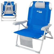 AKTIVE 62633 Strandstuhl XXL, hohe Belastbarkeit, 120 kg, mit Rückentasche, Aluminium + Textil 2 x 1, blau, MEDIANO