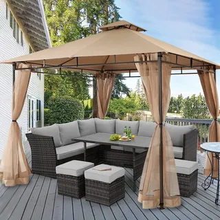 Sekey Pavillon 3x3 Wasserdicht Stabil Winterfest mit 4 Moskitonetz, Hinterhof-Gazebo für Garten Hof Terrasse, Partyzelt Gartenzelt fürFestival, Events, Partys, Picknick, Khaki