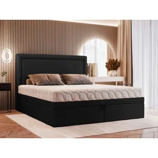 VALLH Polsterbett Bett 200x220 mit Matratze Schwarz Samt - Kontinentalbett mit lattenrost (Hanna Piano 17) - Schwarz