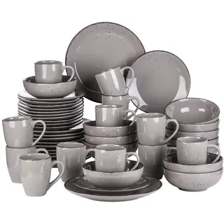 vancasso Tafelservice Set für 12 Personen, Navia Geschirrset aus Steingut, 48 teilig Kombiservice mit Speiseteller, Salatteller, Schüsseln und tassen, Vintage Aussehen, Natur Design