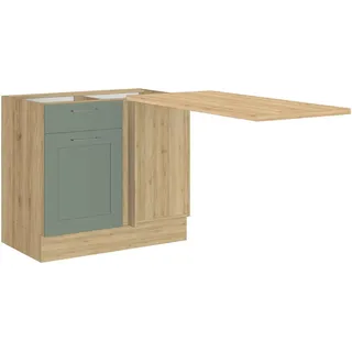 Mid.you Eckunterschrank , Grün, Eiche San Remo , Holzwerkstoff , 1 Fächer , 1 Schubladen , Eckteil , 115x90x60 cm , Made in Eu , Küchen, Küchenmöbel, Küchenschränke, Küchenunterschränke