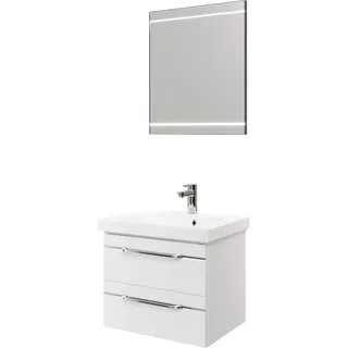 Saphir Badmöbel-Set "Balto 2-teilig Mineralmarmor-Waschtisch mit LED-Spiegel, Waschplatz" 2 Stk. tlg., weiß hochglanz mit chromeinlage