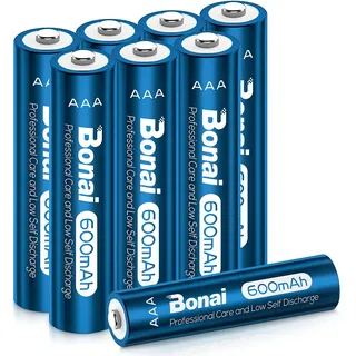 BONAI 8 Stück AAA Akku 600mAh NI-MH 1,2V Wiederaufladbare Batterien für Solar Gartenleuchten, Optimiert für Außenleuchten, Bodenleuchten, Wetterstation & Fernbedienung, 1200 Zyklen