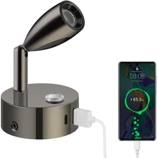 ERWEY LED Leselampe 12V Wohnmobil Touch Dimmbar 3 Farbtemperatur Modi, Wandlampe mit Ladefunktion USB A+C-Anschlüssen, DC 12V-24V Spot für Boot Auto Camper Van Yacht Wohnwagen, Glanz Schwarz
