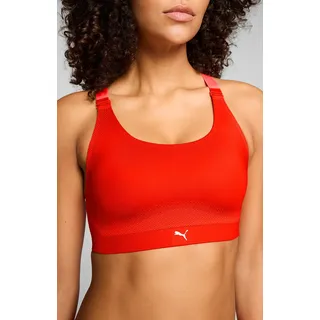 Bustier PUMA "PUMA WOMEN 3D KNIT SPORT TOP", Damen, Gr. L, N-Gr, flame rot, Single Jersey, Obermaterial: 56% Polyester, 34% Polyamid, 10% Elasthan, BHs Bustier, wendbare und verstellbare Träger für einen personalisierten Look