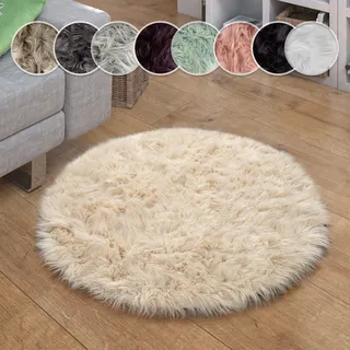 Paco Home Fellteppich »Playa 960« rund 64 mm Höhe Kunstfell, Flokati-Optik, Hochflor, weich und flauschig, Uni-Farben, beige