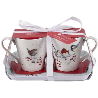 Portmeirion Wrendale Xmas - One Snowy Day (birds) 3-teiliges Set, Tasse, Tablett, Melamin Porzellan, 180 ml, Weihnachten, Garten, Vögel