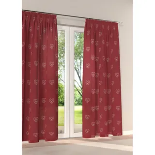 Vorhang STICKEREIEN PLAUEN "Hirsch" Gr. 1, rot (hellrot, rot), B:130cm H:125cm, Polyester, Viskose, Gardinen, Vorhang