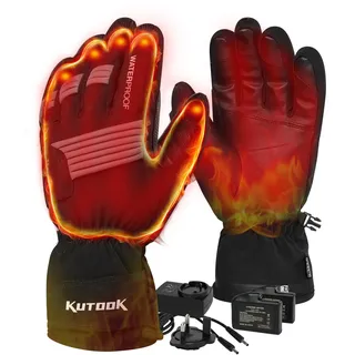 KUTOOK Beheizbare Handschuhe Herren Damen Motorradhandschuhe Beheizt Winter Handschuhe Wasserdicht Warm Skihandschuhe für Skifahren Motorrad Fahrrad Outdoor Sport Schwarz XXL