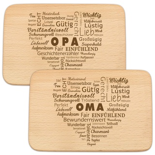 Spruchreif | 2er Set Frühstücksbrett mit Gravur „Wortherz Oma und Opa“ | Holzbrettchen Set | Perfekte Geschenkidee für Großeltern