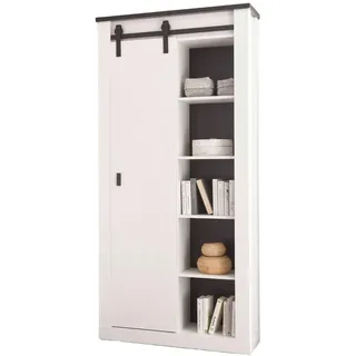 furn.design Bad Hochschrank weiß Pinie, anthrazit 93 x 201cm Badschrank - Weiß, Dunkelgrau