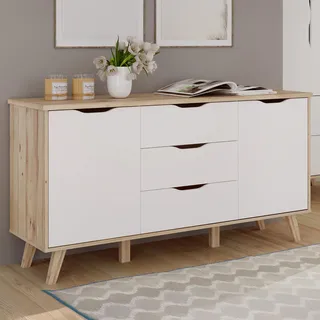 Forte Sideboard 149,1 x 76,7 x 42 cm Planked Eiche / Weiß